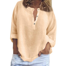 Linen Tops for Women Casual Beach Shirts Loose Fit-Khaki L