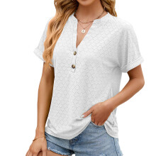 Women's Button Down Tops, V Neck Loose Sleeved-White XXL