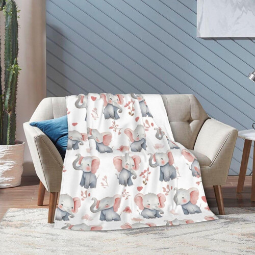 Elephant Print Flannel Throw Blanket 60" x 50" 2