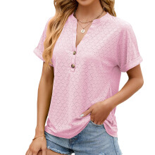 Women's Button Down Tops, V Neck Loose Sleeved-Pink S