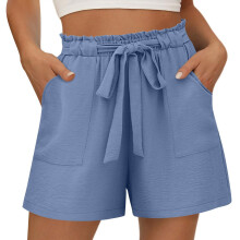 Women's shorts with pockets, casual shorts, loose-Blue S