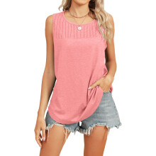 Womens Loose Fit Casual Flowy Tops Trendy Sleeveless-Pink S