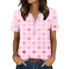 Womens Tops V Neck Short Sleeve Shirts Casual Blouse-Pink XL