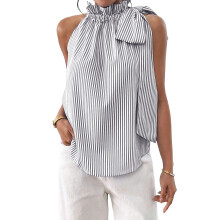 Women Tops Sleeveless V Neck Top Button Front Shirt-Black M