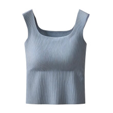 Women's Square Neck Tank Tops Workout Cropped Top Ribbed-Blue M