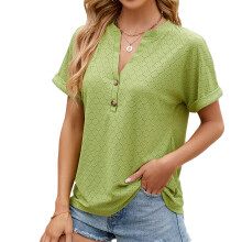 Women's Button Down Tops, V Neck Loose Sleeved-Green L