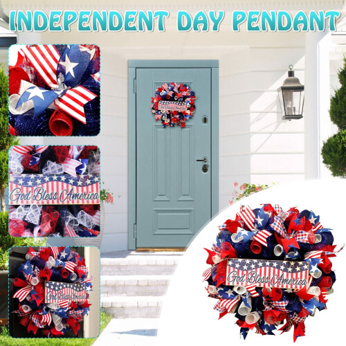 Patriotic Mesh Wreath 16.5in Front Door Decor 2
