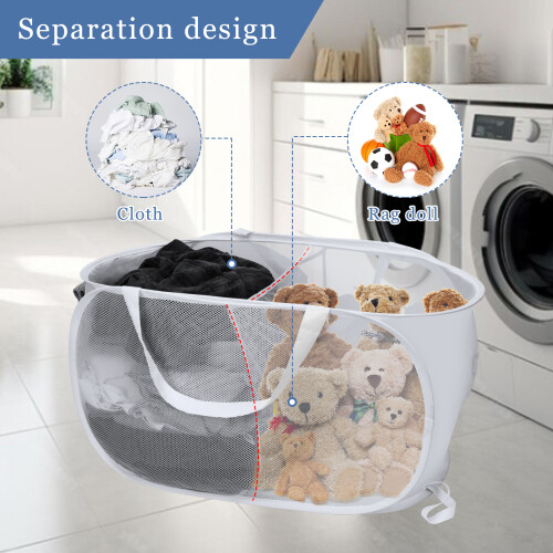 Mesh Laundry Hamper with 2 Compartments White 2