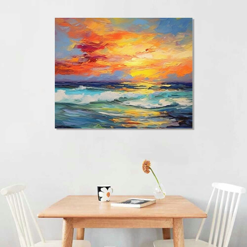 Abstract Canvas Wall Art in Sky Blue & Orange 1
