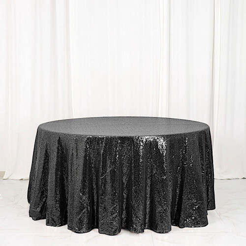 Sequin Round Tablecloth 120 in Black 1