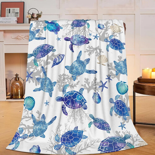 Sea Turtle Flannel Blanket 60 x 80 in