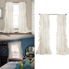 White Linen Curtain Panel with Ruffle Border – 2 Pack