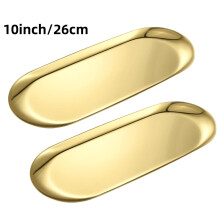 Bandeja decorativa oval em aço inoxidável dourado (26 cm) x2