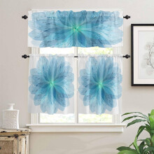 Keukengordijnenset met bloemenprint: Volant + 2 lagen, polyester.