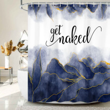 Navy Blue Waterproof Shower Curtain with Golden Marble