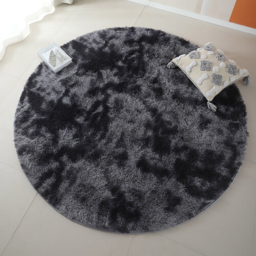 Black round fluffy rug for bedroom 5 ft 1