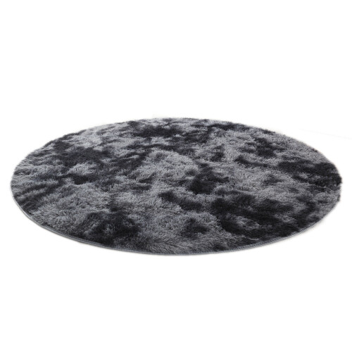 Black round fluffy rug for bedroom 5 ft 2