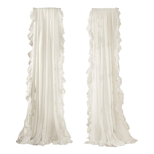 White Linen Curtain Panel with Ruffle Border – 2 Pack 1