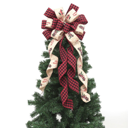 Christmas tree bow topper red cotton linen large 2