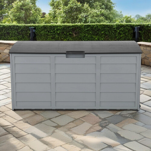 Weatherproof Storage Box with Wheels 75 Gallon Black Grey 1