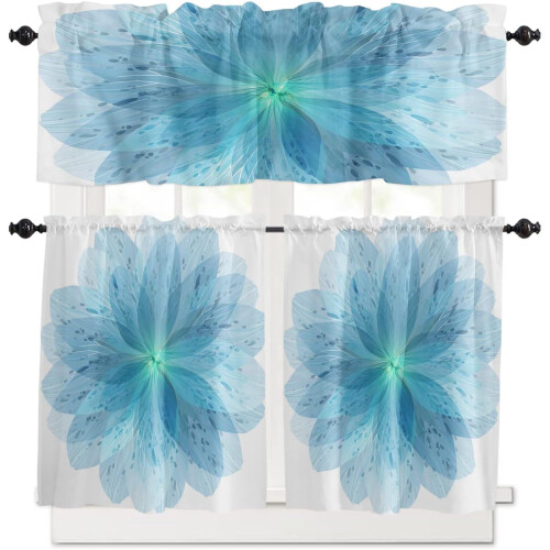Floral Kitchen Curtain Set: Valance + 2 Tiers, Polyester, 1