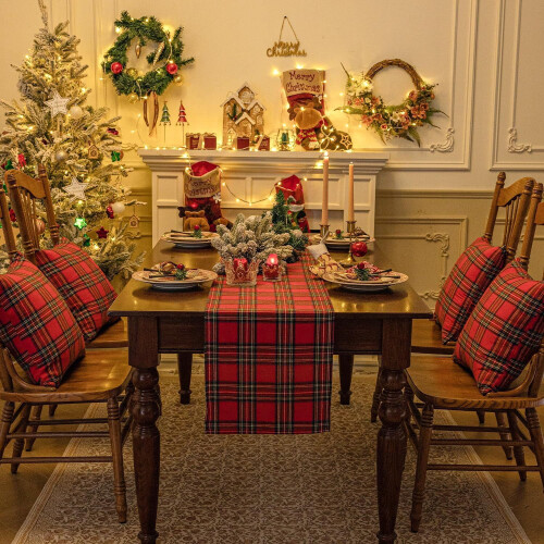 Buffalo Plaid Julebordløper Snøfnugg Farmhouse 2
