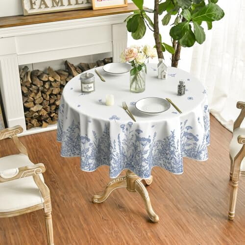 Round Floral Tablecloth 70 x 70 Inch Polyester 1