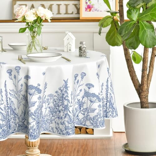 Round Floral Tablecloth 70 x 70 Inch Polyester 2