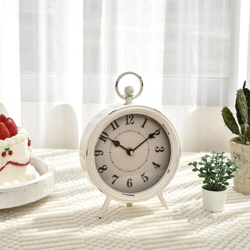 Vintage Rustic White Table Clock with Stand 2