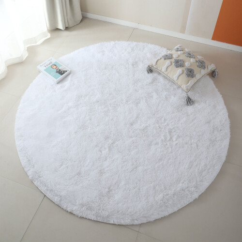 White round fluffy rug for bedroom 5 ft 1