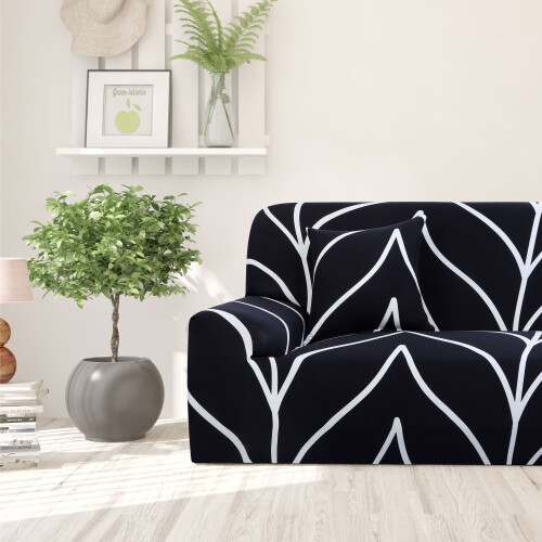 Stretch Spandex Sofa Slipcover – Black & White Line, 1