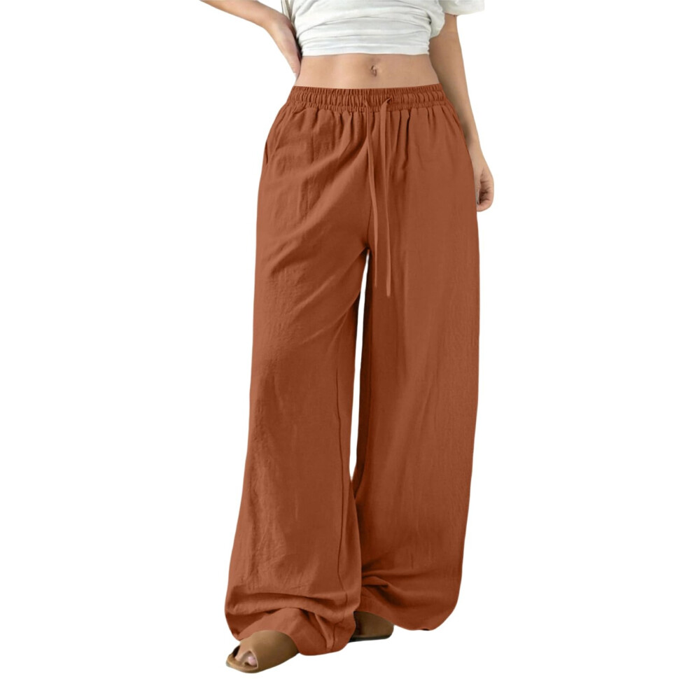 Orange Womens Linen Pants Flowy Palazzo Pants Loose Fit- Xxl