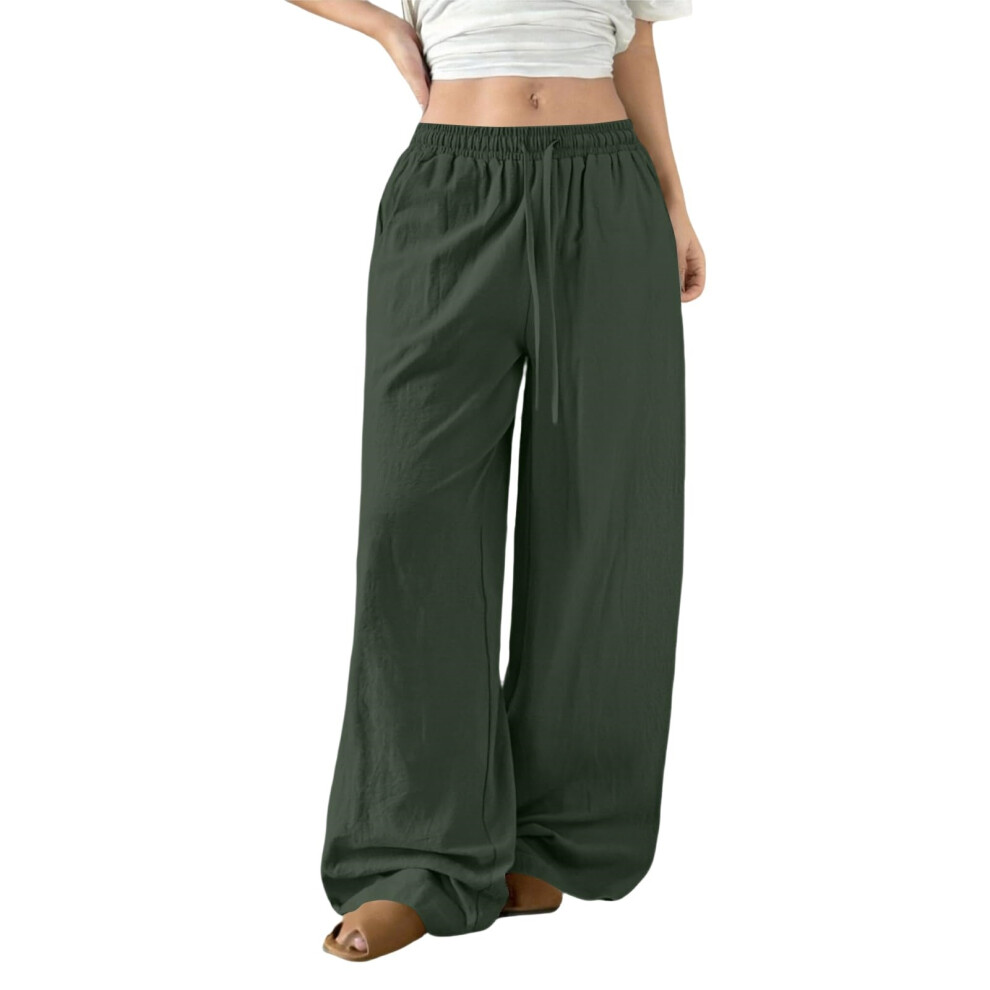 Green Womens Linen Pants Flowy Palazzo Pants Loose Fit Wide- Xl