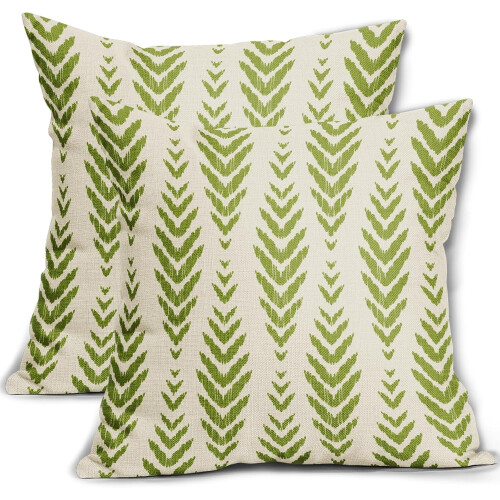 Μαξιλαροθήκες Boho σε χρώμα Lime Green 20x20, σετ 2 τεμαχίων από λινό