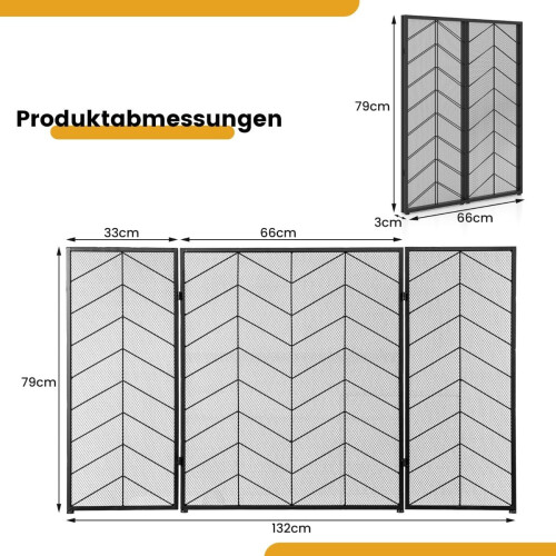 3-panels foldbar pejsskærm, metalnet, 132x79 cm 1