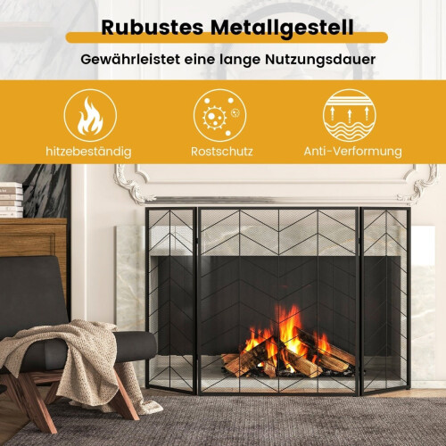 3-panels foldbar pejsskærm, metalnet, 132x79 cm 2
