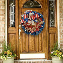 Patriotic Burlap Wreath 16" Red White Blue