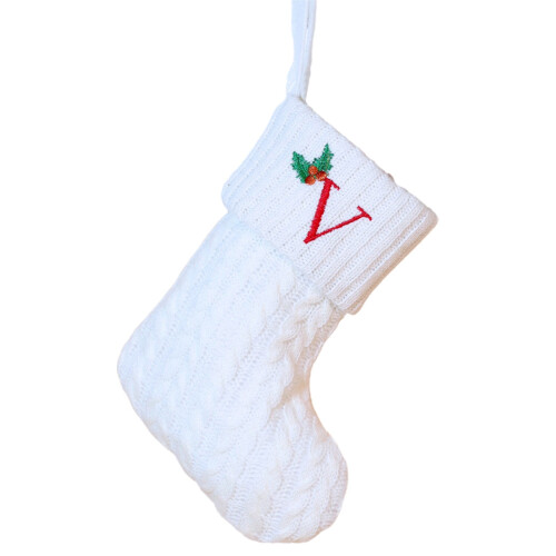 White Christmas Stockings with Initial, Embroidered Red &