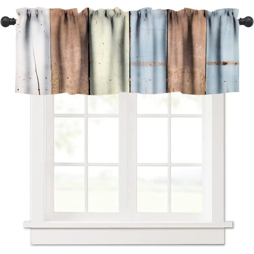 Blauw-witte volant met houtnerfstructuur, 54x18 inch