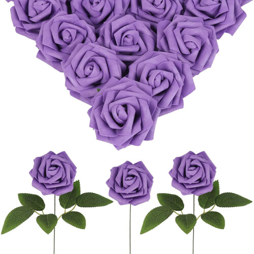 30pcs Light Blue Foam Roses with Stems
