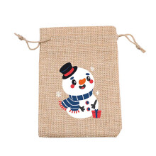 Sacola de Natal para Doces – Bolsa de Linho para Presente com Papai Noel e Boneco de Neve