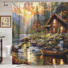 Sprchový závěs s farmářským motivem, rustikální design s rybou z okouna, 70x75 palců