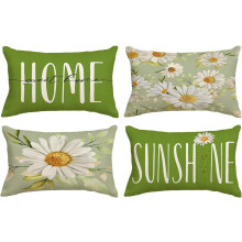Fodere per cuscini con motivo margherite, in cotone e lino, 4 pezzi, 30x51 cm (12x