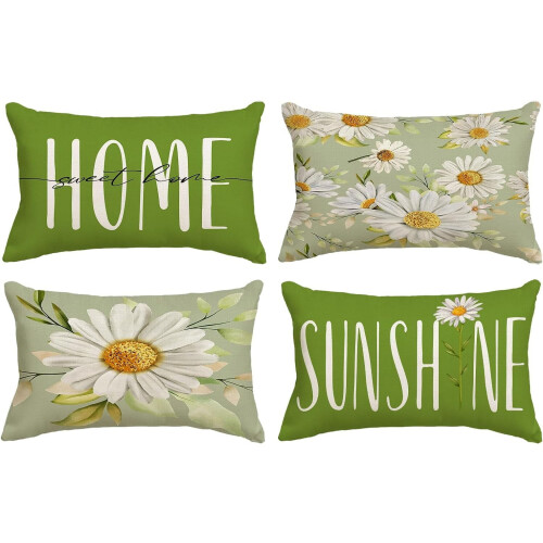 Capas de almofada Daisy em algodão e linho, 4 peças, 30x50cm (12x20 polegadas)