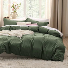 Olajzöld, túlméretezett queen size paplanhuzat-szett, 3 darabos