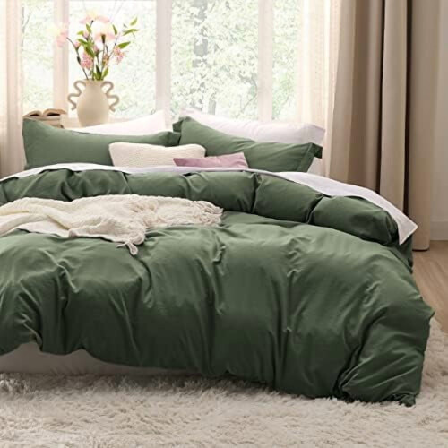 Olive Green Oversized Queen Duvet Cover Set 3 pcs