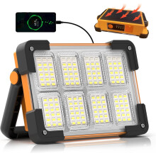 Luz de trabalho LED recarregável por energia solar, 10000LM, 144 LEDs