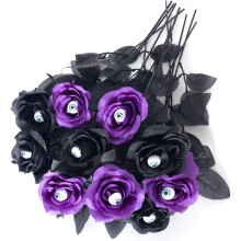 Black Artificial Silk Roses with Eyeballs – 10 pcs, 39 cm