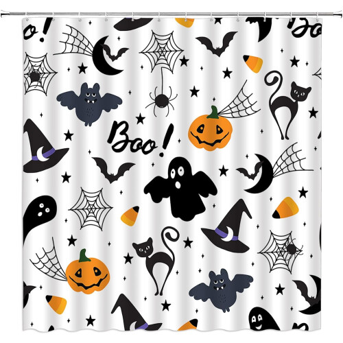 Halloween Shower Curtain with Hooks, Polyester, 3D Printed