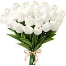 10 White Artificial Tulips 33 cm PU Stems